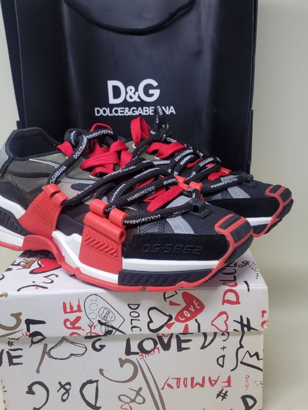 Dolce & Gobanna D&G Mixed Material Space Sneakers Red Black EUR 43 Men's Size 10